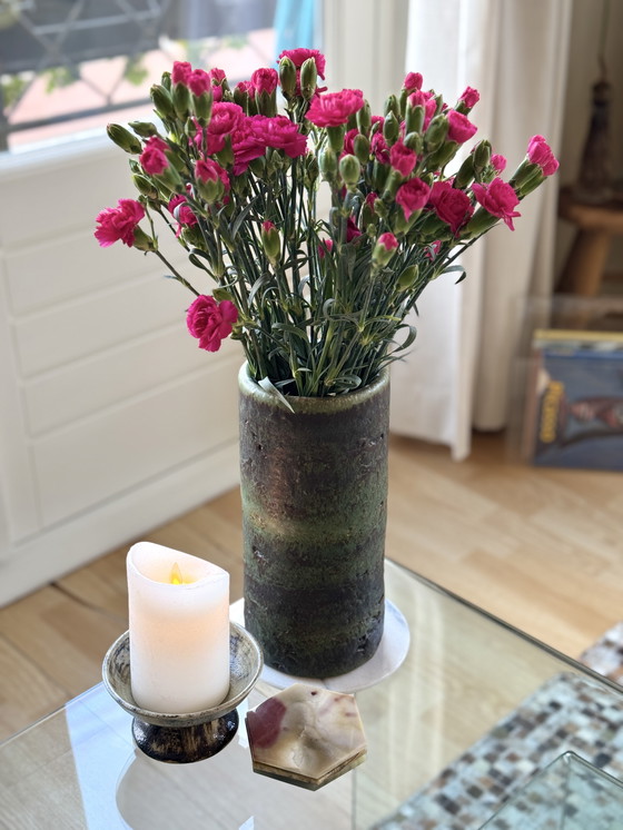 Image 1 of Vintage groene keramiek vaas - studio pottery