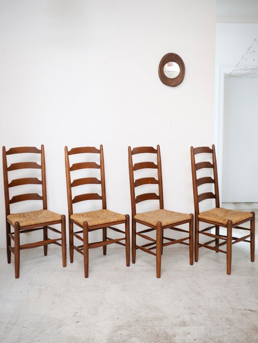 4 timeless wooden and straw chairs