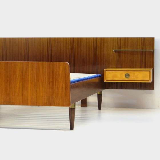 Image 1 of Vintage bed with bedside tables in teak and maple, 1960s