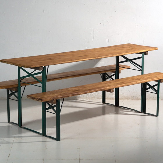 Set da birreria antico, tavolo e due panche – Germania, circa 1960 – Set da giardino, polished steel, Rustic (photo 4 of 40)
