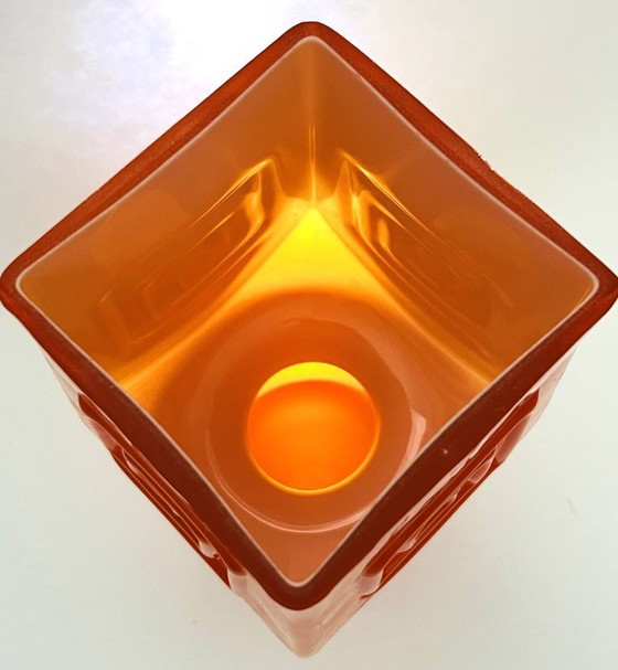 Image 1 of Retro Fans - Vaas - Jaren 60 - Fel Oranje -Fåglavik Glasbruk -Zweden