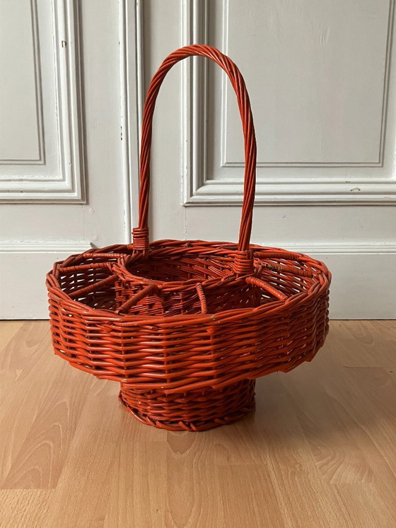 Vintage Orange Wicker Bar Basket Bottle and Glass Holder, Wine racks (photo 3 of 9)