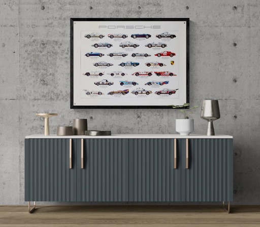 Porsche Rennwagen 1953-1974 – 1977 – Póster original vintage de Porsche de Ken Rush – Vintage Motorsport – 76x102 cm