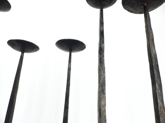 Image 1 of brutalist-candlesticks-fer-forge-artisan-1972-france_pair_brutalist-forged-iron-candlesticks-sculptural