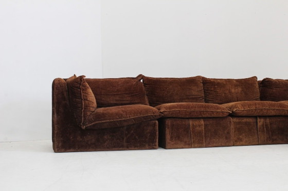 Vintage Italian Design Modular Sofa 1970s, Velvet, Brown (photo 5 of 12)