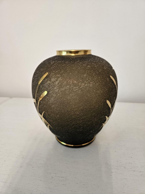 Vaso in vetro inciso dorato di Alfred Taube, Germania, anni '60 – Vasi, Gold (photo 9 of 11)