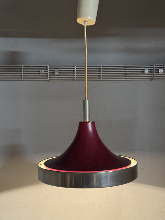 Image 1 of Red metal pendant lamp 1960s