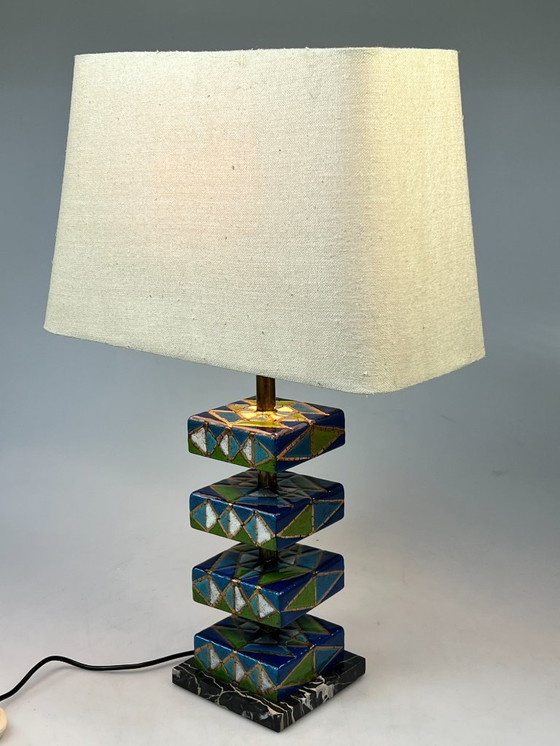 Image 1 of Vintage Geëmailleerde Kleurrijke Tafellamp, Italië 1970's