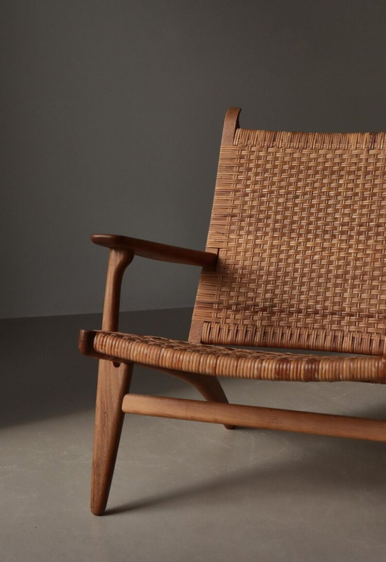 Image 1 of Zeldzaam Paar 1950 Deense Lounge Stoelen, Eiken & Rotan Rieten Weefsel, Mid Century Modern Inzamelbaar Zitmeubilair