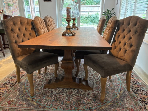Image 1 of Prachtig Handgemaakte kloostertafel met 8 handgemaakte stoelen 