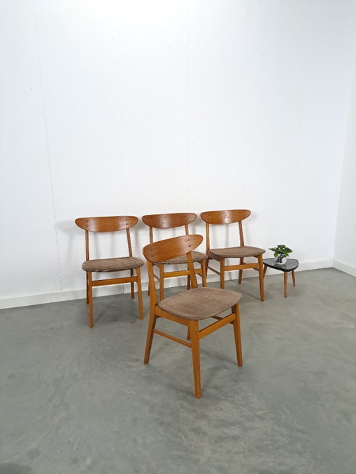 Set of 4 Deense teak Farstrup Møbler Model 210 eetkamerstoelen, dining chairs