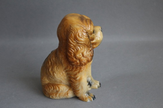 Image 1 of Figura de perro antigua, presumiblemente de alabastro, pesada, pintada a mano.