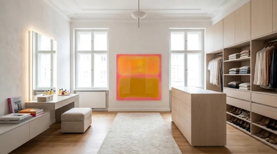 Tentoonstellingsstuk – Abstract kleurveldschilderij in neonroze en -gele tinten | 110 × 110 cm | 5 mm (photo 4 of 6)