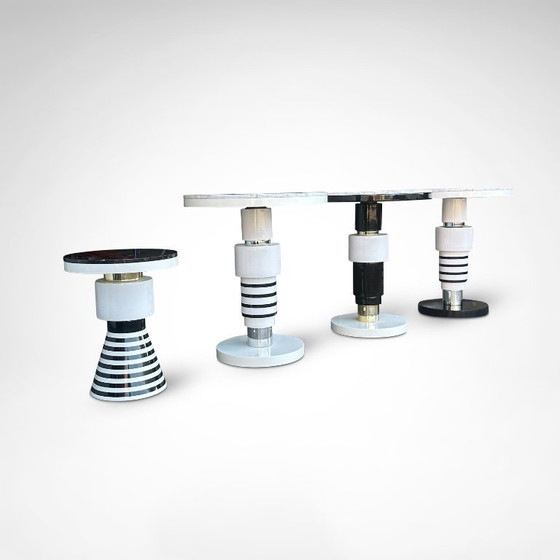 Image 1 of hand crafted side table of ceramic and marble in memphis style by Casalto 2020, set of 4