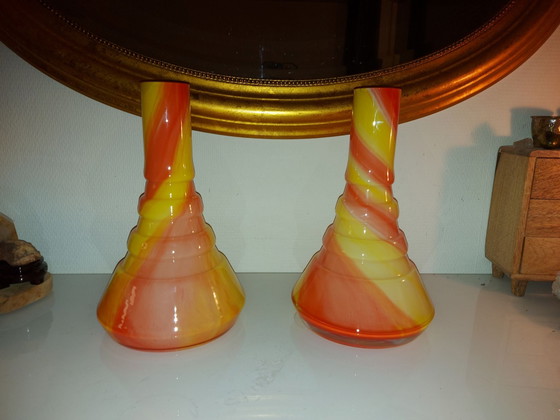 Pair of 1970s Murano Opaline Glass Vases, Carlo Moretti, Glass art, Orange (photo 2 of 8)