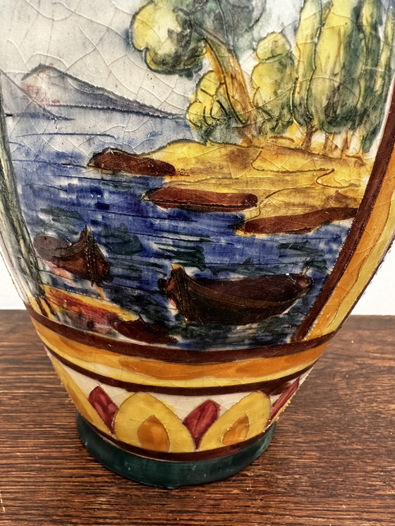 Image 1 of Grande Amphore Italienne en céramique , décor polychrome 