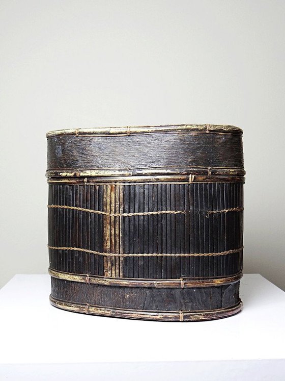 Image 1 of "Tampung" box, bamboo and leaf, Indonesia, Lombok, early 20th century
