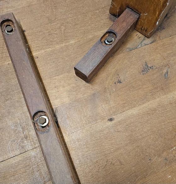 Brutalist oak coffee table / heavy weight 75 kg / 1960s – Coffee table books (photo 18 of 19)