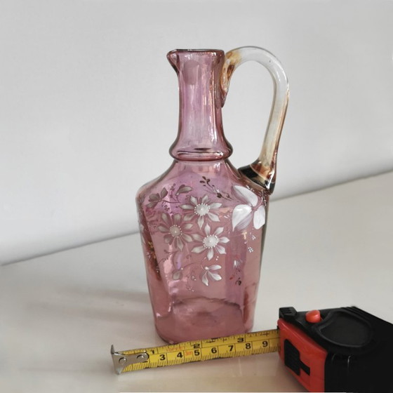 Image 1 of Antieke Franse Art Nouveau likeurset van roze iriserend glas, ca. 1900.