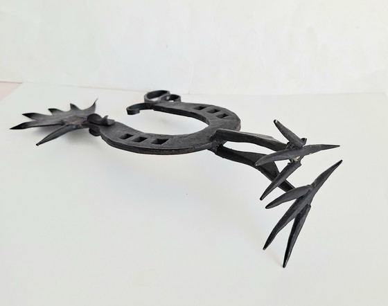 Image 1 of Marolles-style folk art stylized rooster figure from a horseshoe. Vintage 1950-1960.