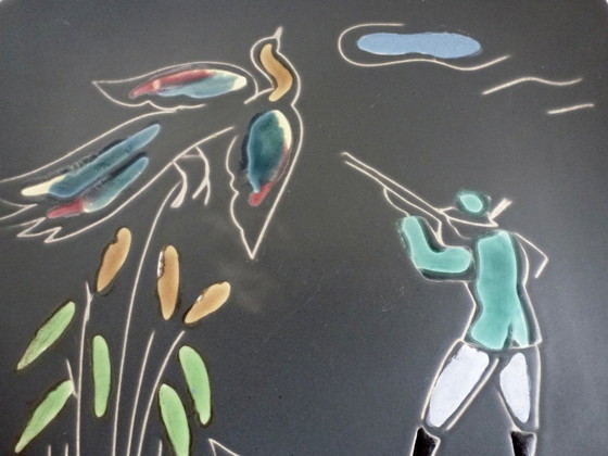 Image 1 of Vintage RUSCHA wandbord met afbeelding van de jacht.