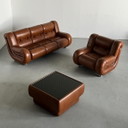 Italienisches Space-Age-Wohnzimmer-Set im Stil von Mimo Padova, cognacfarbenes Leder und Chrom, 1970er Jahre Italien