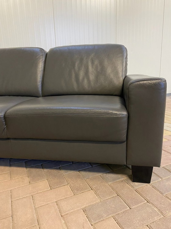 Image 1 of Schönes Echtes Leder Schwarzes U-förmiges Sofa