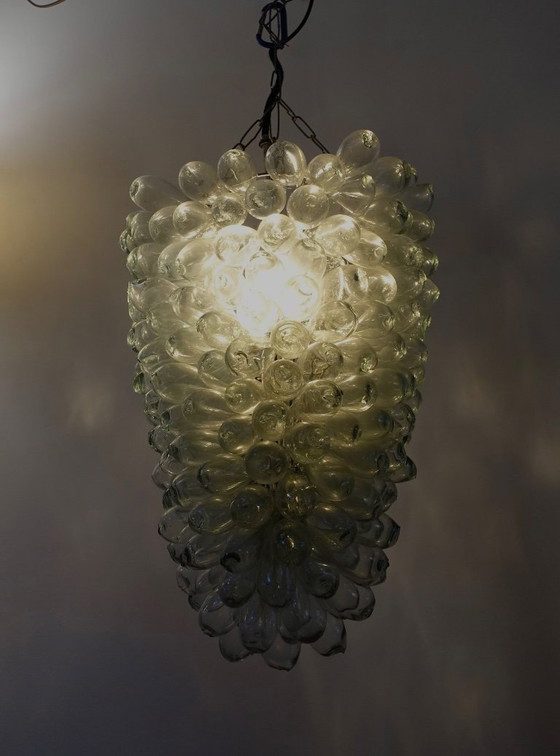 Image 1 of Lámpara de techo/araña de cristal transparente con forma de uva, años 70