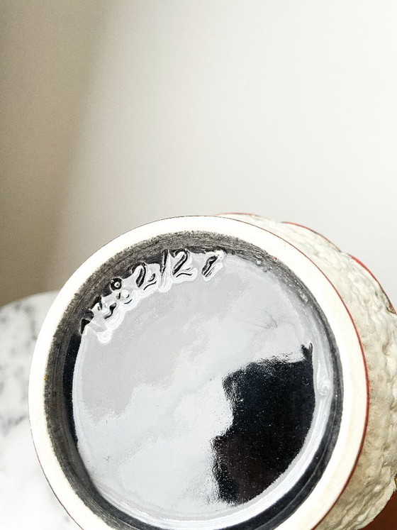 Vaso in ceramica crema, rosso e arancione, Übelacker, Vasi, Vintage (foto 5 di 6)