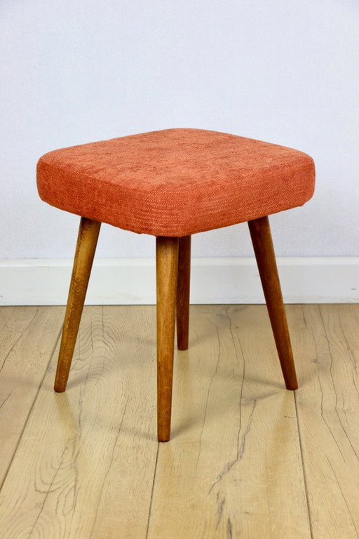 Tabouret carré vintage en terre cuite orange PRL années 1970