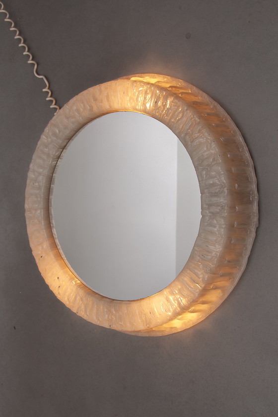 Image 1 of Large Pull-Out Round Lucite Backlit Make-Up Mirror by Hillebrand, Germany 1960's