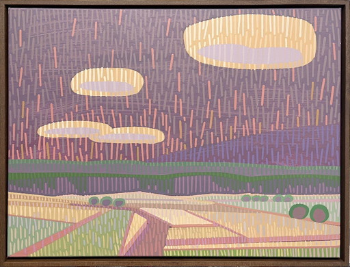 Paysage avec champs, peinture originale, peintures acryliques sur toile, y compris cadre en bois véritable, 71cm x 56cm