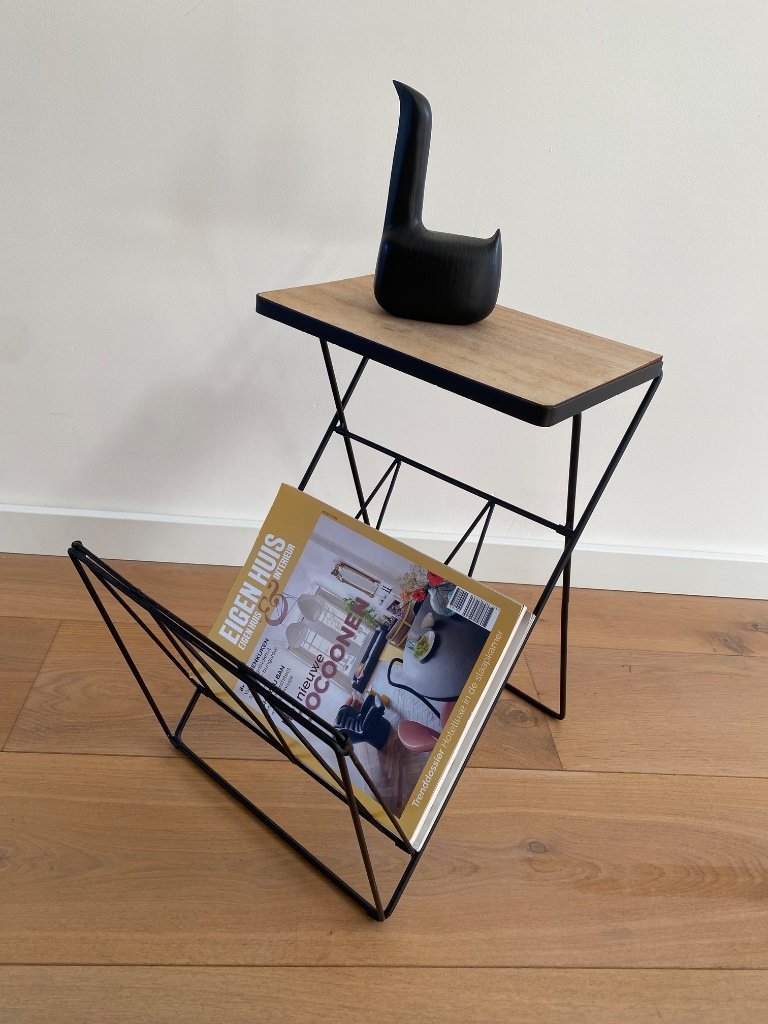 Vintage folding side table with magazine rack from the 1960s