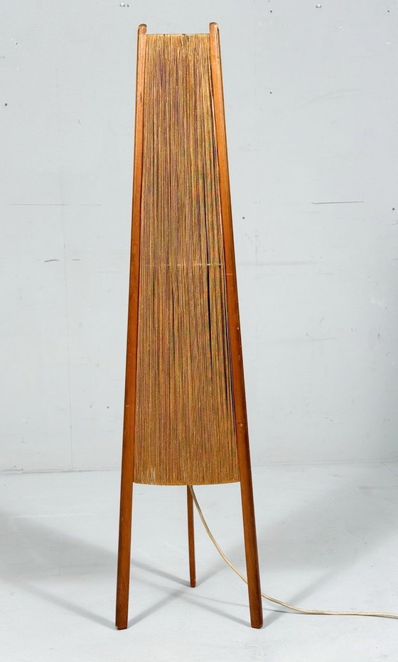 Image 1 of Lampada da terra di metà secolo, sisal/teak, Temde, Svizzera, anni '60