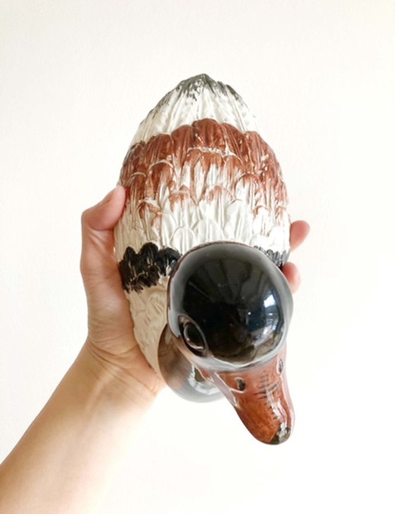 Image 1 of Aardewerk vintage schaal met deksel in eend vorm. Italiaanse retro vogel pot