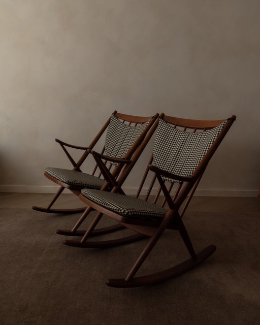 Set di 2 sedie a dondolo vintage in teak danese modello 182 di Frank Reenskaug per Bramin, anni '50