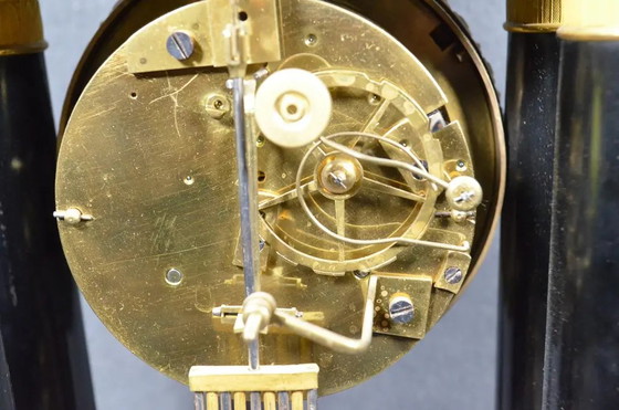 French Napoleon III Ebonized Wood Portico Mantel Clock, Circa 1860 – Brass (photo 8 of 13)