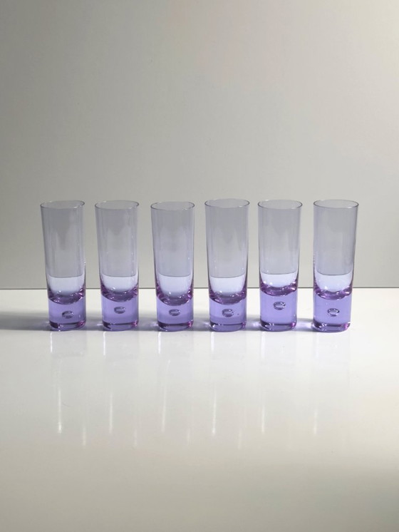 Image 1 of 6 Vintage Trink Gläser Alexandrit Longdrink Arnolfo di Cambio Sergio Asti Bubble Neodymium Italien 70er 60er Kristall Brutalist 