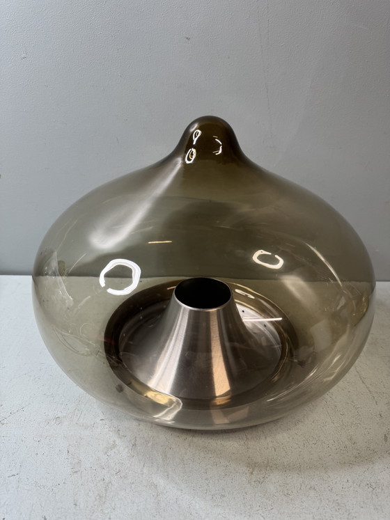 Magnifique Plafonnier Vintage Dijkstra Space Age (Verre Fumé, Années 70) – Dijkstra Lampen, Glass, Metal (photo 3 of 12)