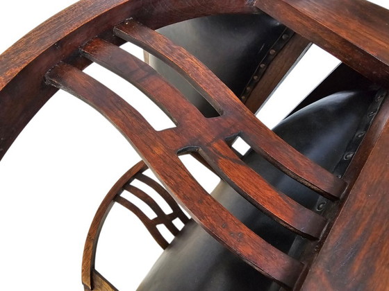 Image 1 of Art Deco - Arm Chair - Clubfauteuil - gebeitst hout - leren bekleding - Frankrijk - 1930's