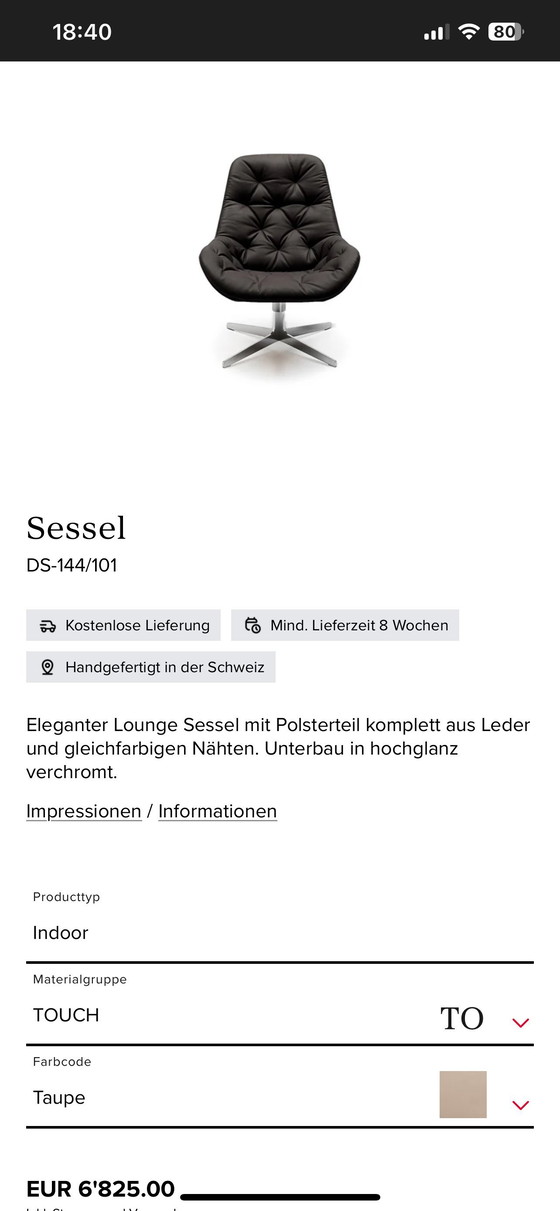 Image 1 of De Sede swivel armchair DS-144/101 