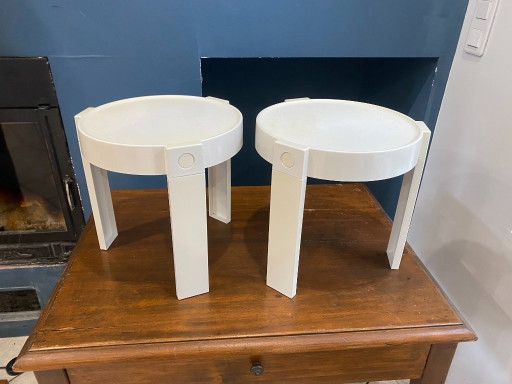 Paire De Tables Basse Appoint Chevet Gigogne Ronde Marc Held Pour Prisunic 1970 – salontafels, Plastic