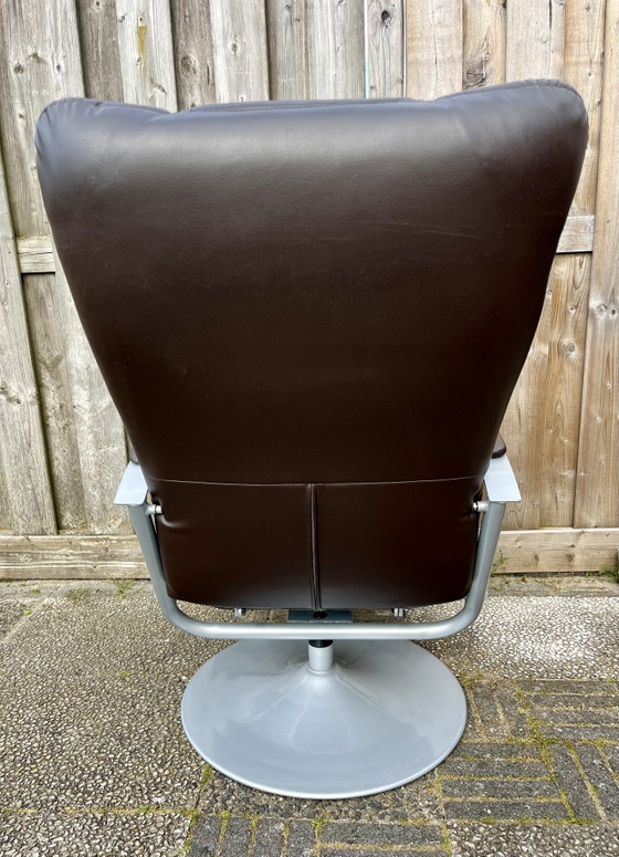 Image 1 of Donkerbruin leren retro relaxfauteuil/draaifauteuil