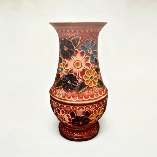 Huge 70s BAY Floor Vase / Umbrella Stand with Beautiful Floral Decor. Model Number 98 - 50.