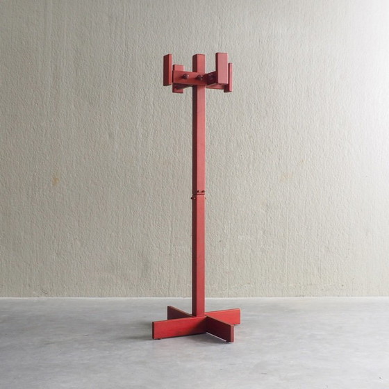 Postmodern Red Stained Pine Wood Coat Hanger – Coat racks (photo 3 of 11)
