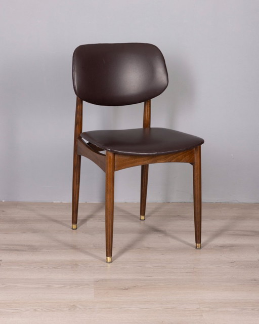 Set di 8 sedie vintage anni '60 in legno e pelle, disegnate da Anonima Castelli.