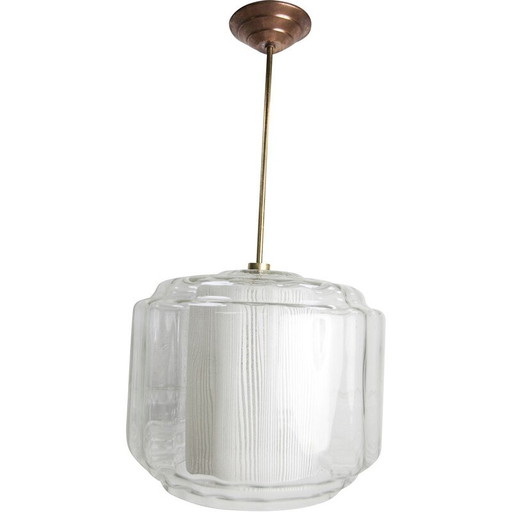 Vintage kroonluchter in opalineglas en messing, 1930