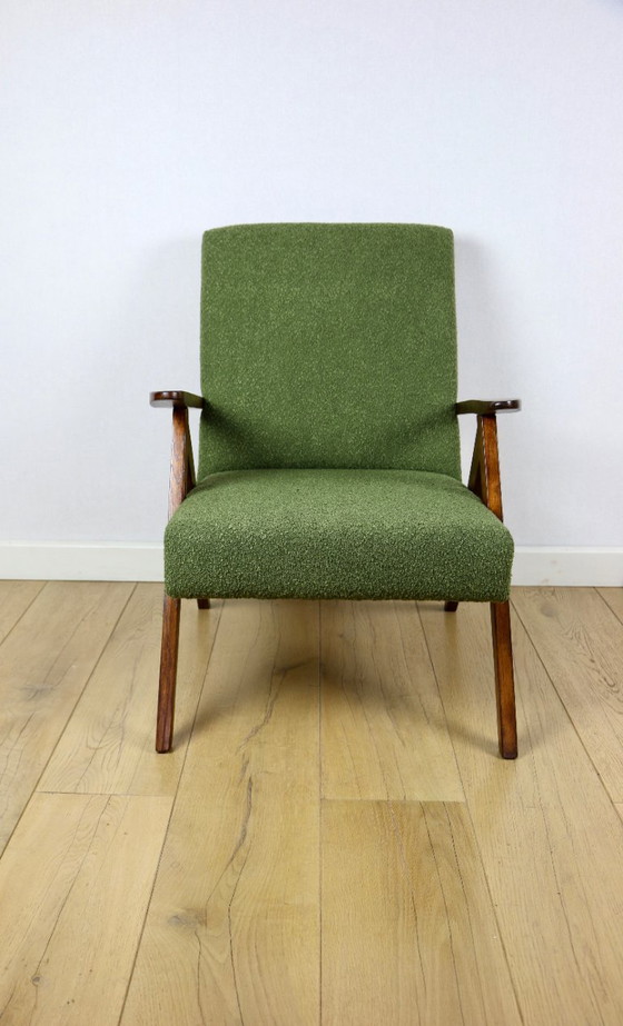 Image 1 of Vintage armchair B-310 VAR green boucle dark structural wood 1970s