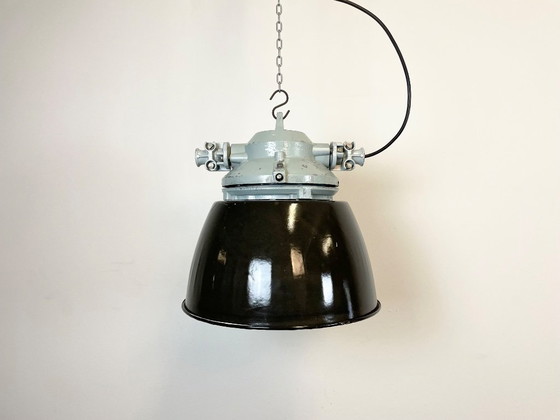 Image 1 of Grey Explosion Proof Lamp with Black Enameled Shade, 1970s