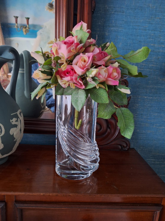 Image 1 of Peill & Putzler heavy swirling crystal vase. Swag motif.